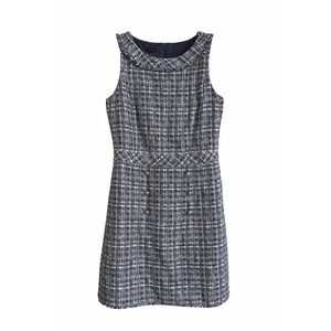 Talbots Classic Americana Blue Tweed Fringe Sheath Dress – Size 10